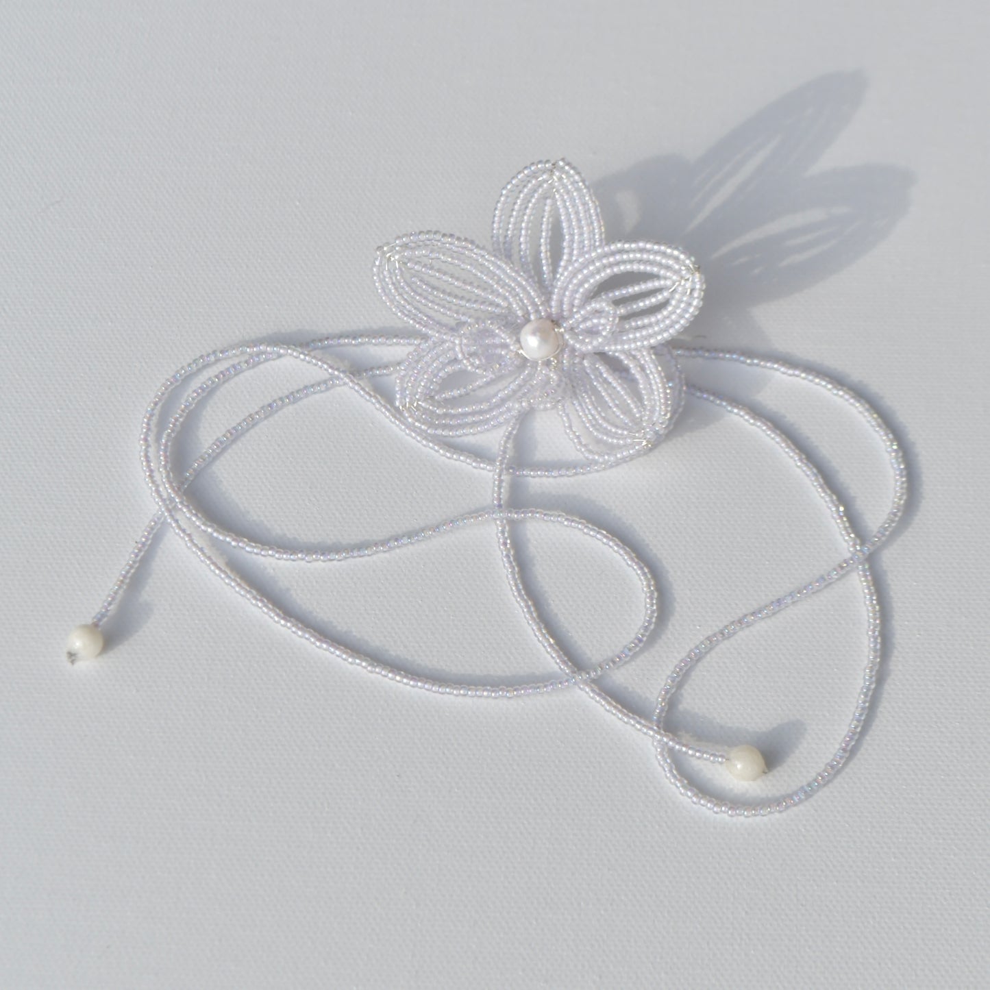 Handmade Beaded Flower Necklace Lavender Mist