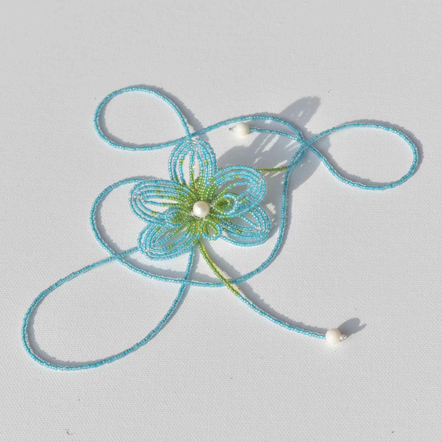 Handmade Beaded Flower Necklace Seafoam