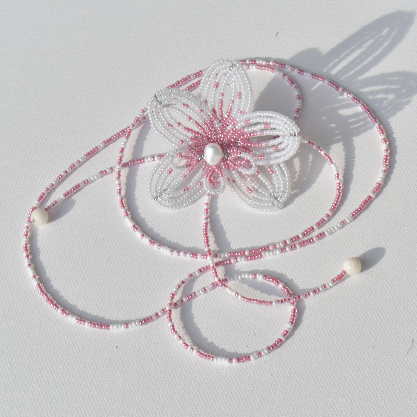 Handmade Beaded Flower Necklace Blush