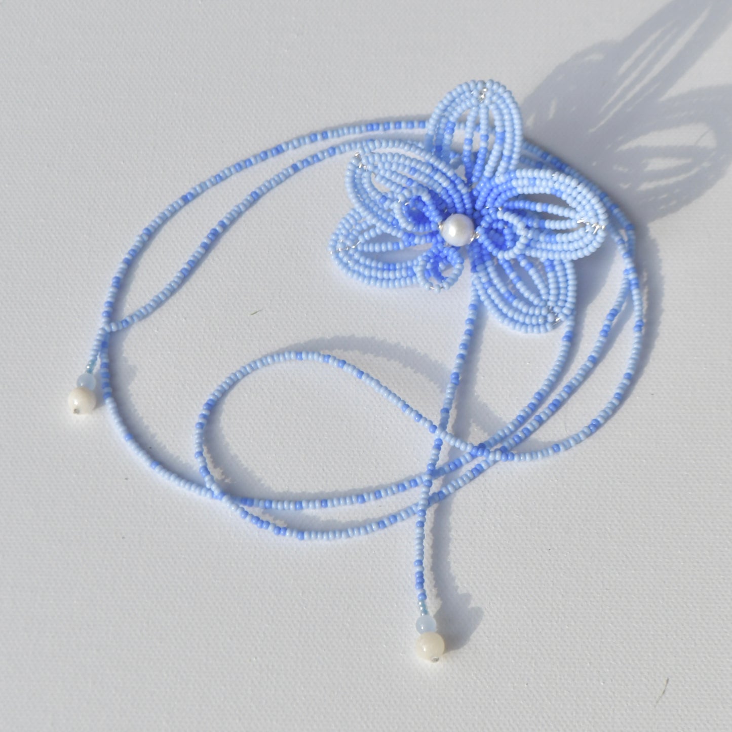 Handmade Beaded Flower Necklace Sky